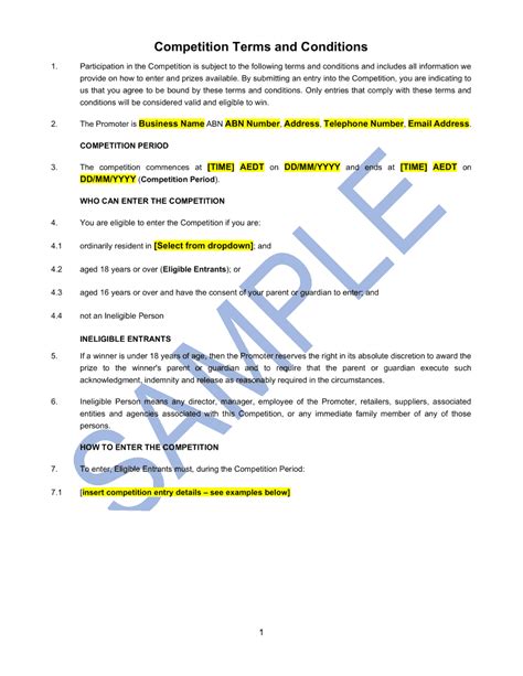 Competition Terms And Conditions Template Easy Legal Templates
