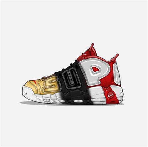 Supreme X Nike Air More Uptempo Suptempo Red Black Gold Live At