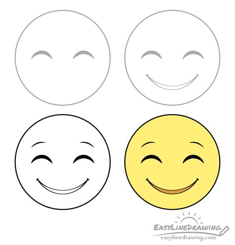 How To Draw A Smiling Face Emoji Step By Step Easylinedrawing