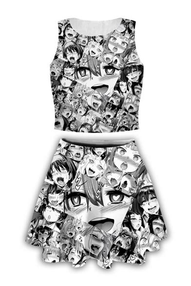 Reviews For Ahegao Comic Girl Pattern Cropped Tank Top With Mini A Line