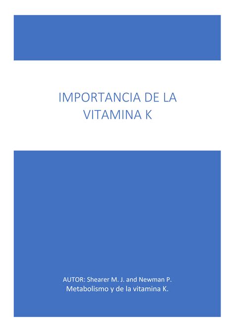 Solution Importancia De La Vitamina K Studypool
