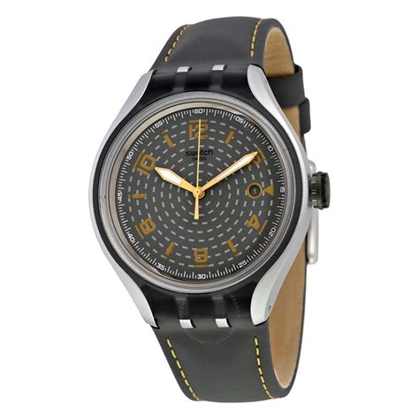 Swatch Go Smokey Grey Dial Grey Leather Mens Watch Yes4007 Other