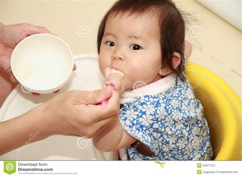 Japanese Baby Girl Eating Baby Food Stock Image Image Of Cute Lovely