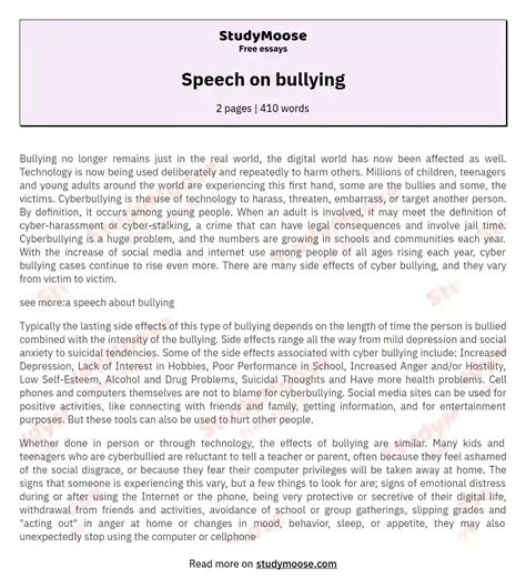 speech on bullying free essay example
