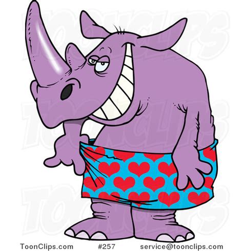Cartoon Purple Rhino In Loose Heart Boxers 257 By Ron Leishman