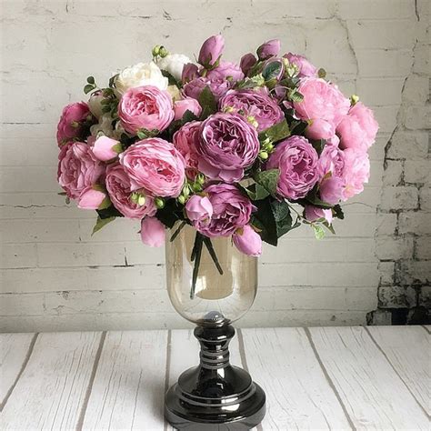 Cheap Bulk Beautiful Rose Peony Artificial Silk Flowers Small Bouquet