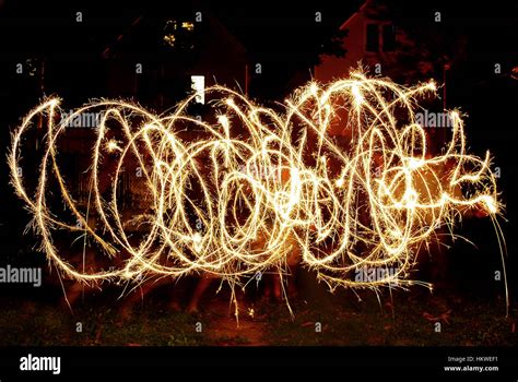 Light Painting With Sparklers And Long Exposure Photography Stock Photo