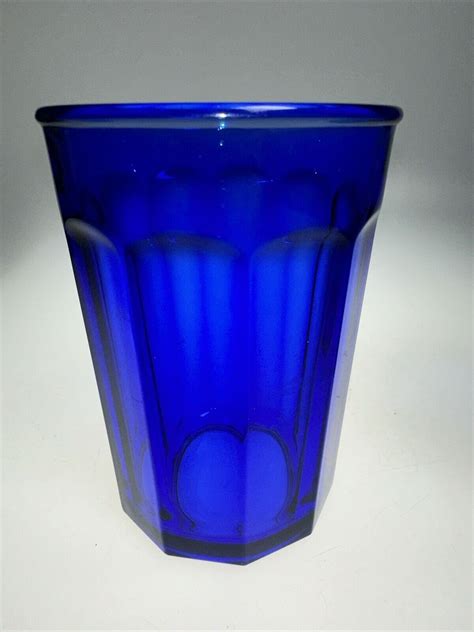 set of 3 vintage cobalt sapphire blue 10oz panel glasses tumblers arcoroc france ebay