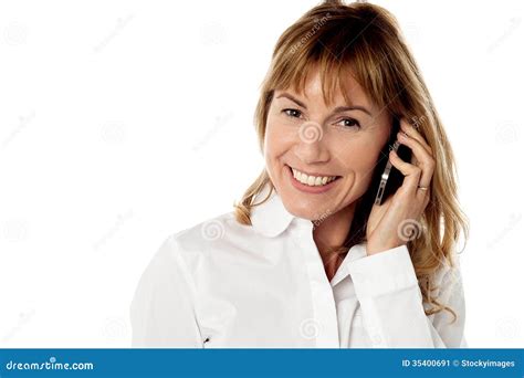 Cheerful Woman Speaking Over Cellphone Stock Image Image Of Cell