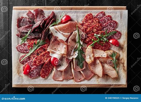 Cold Cuts With Prosciutto Chicken Pork Beef Sausages Stock Image