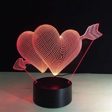 Creative 3d Illusion Lamp Led Night Light 3d Arrow Through Heart Acrylic Discoloration Colorful