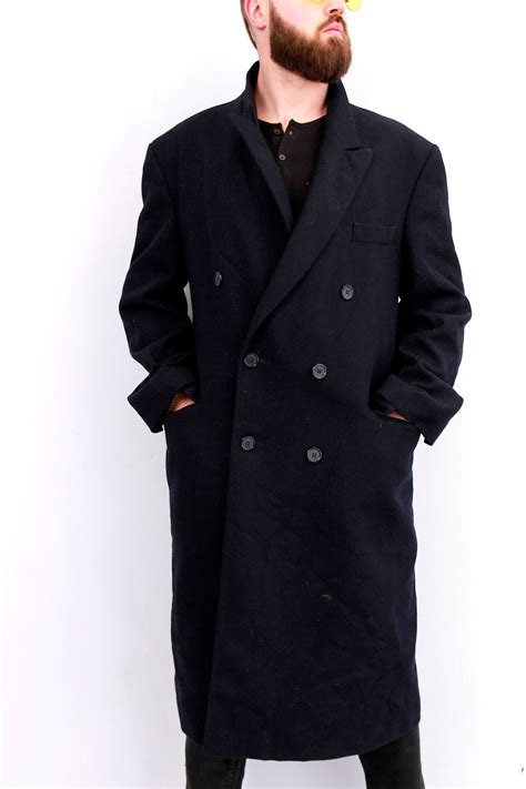 Wool Navy Blue Double Breasted Coat For Men Long Classy Formal Overcoat