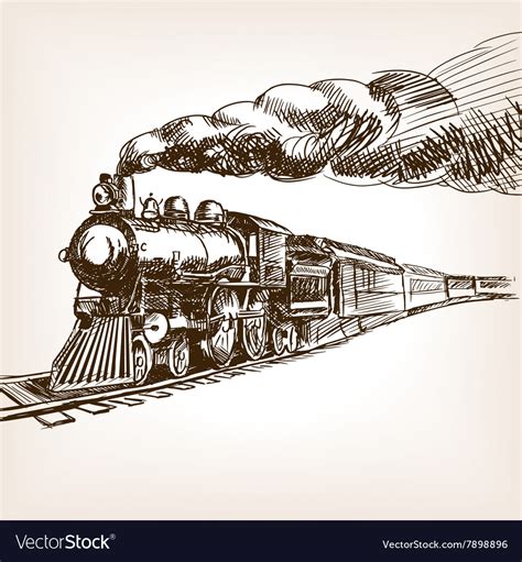 Steam Locomotive Hand Drawn Sketch Royalty Free Vector Image