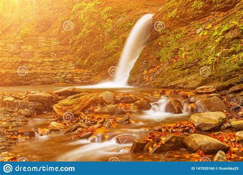 Autumn Mountain Waterfall Stock Photo Image Of Green 147920160