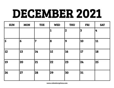 December 2021 Calendar Printable Calendar Options