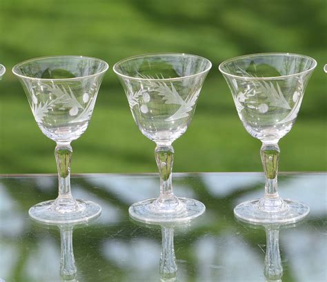 vintage etched wine cordial glasses set of 6 3 oz after dinner drink glasses vintage port