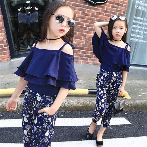 Teenage Girls Clothing Sets Fashion Butterfly Lace Dew Shoulder T Shirt
