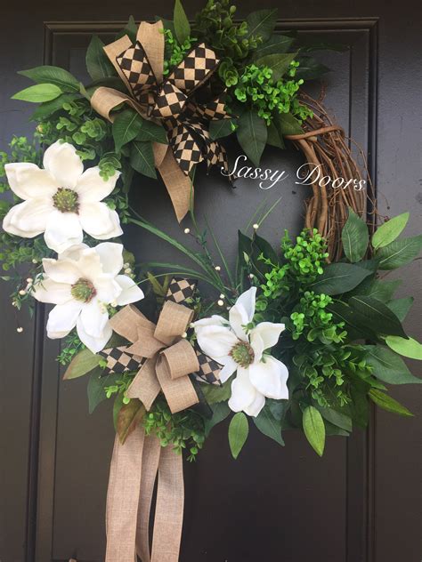 Magnolia Wreath-Boxwood Wreath-Grapevine Wreath-Year round Door Wreath- Greenery Wreath ...