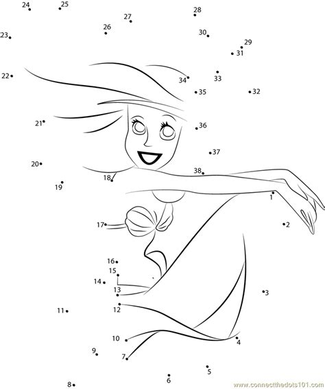Ariel Smiling Dot To Dot Printable Worksheet Connect The Dots