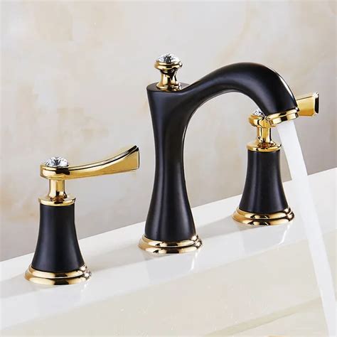 Basin Faucets Polished Black And Golden Brass Modern Bathroom Sink