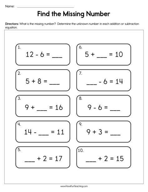 Finding The Missing Number Worksheet Have Fun Teaching
