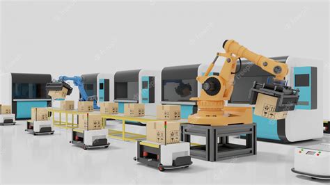 Premium Photo Factory Automation With Agvs 3d Printers And Robotic Arm