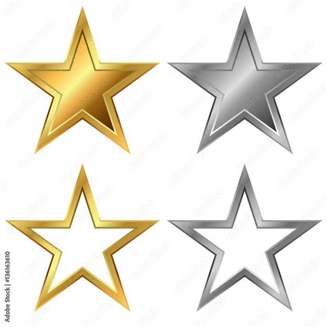 Gold And Silver Stars Vector Template Isolated On White Backgrou Stock