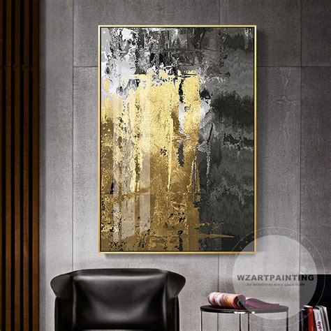 Modern Abstract Gold Black Wall Art Print Painting On Canvas Cuadros
