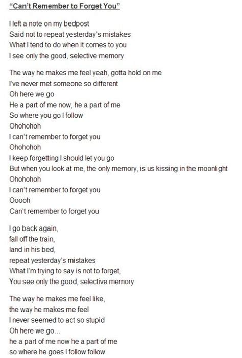 Lyrics To Cant Remember To Forget You Forget You Lyrics Just Lyrics