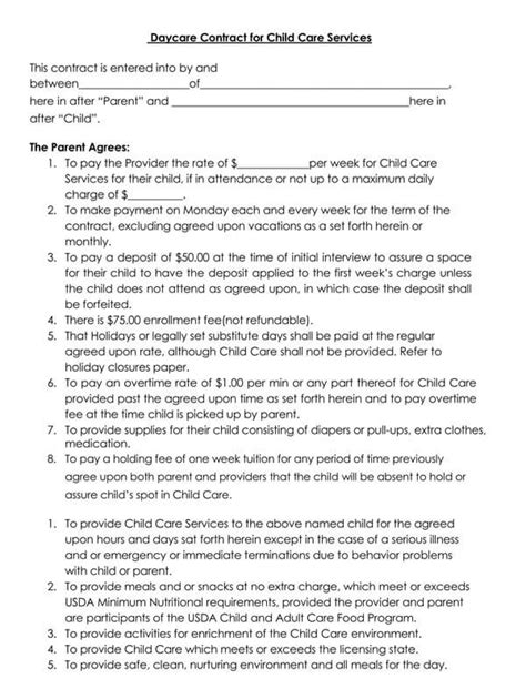 Daycare Contract Template Fill Out And Sign Printable