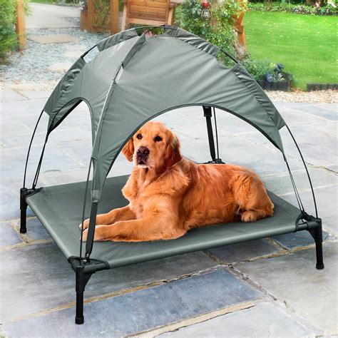 Raised Pet Bed With Canopy Grey Dog Sun Lounger Pets Bandm