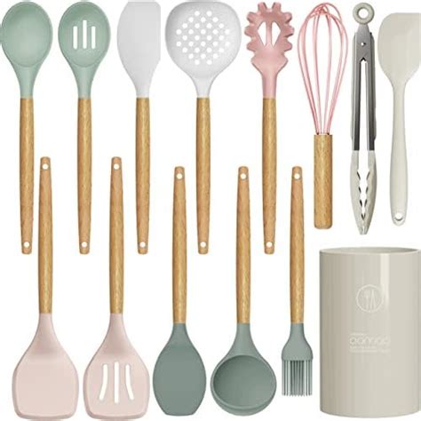 Kitchen Utensils Set 12 Pieces Silicone With Wooden Handle Non Stick Kitchen