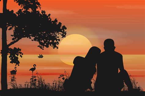 Cute Couple Fall In Love Silhouette By Curutdesign Thehungryjpeg
