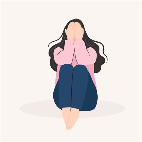 Triste Mujer Solitaria Chica Joven Deprimida Ilustración Vectorial En