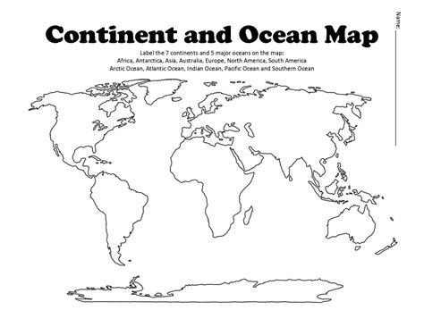 Continents And Oceans Blank Map Adams Printable Map
