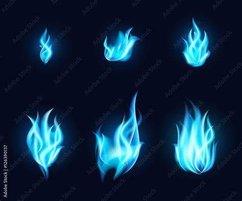 Blue Fire Vector Set Transparent Blue Flames Collection On Dark