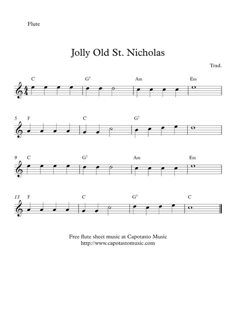 Jolly Old St Nicholas Free Easy Christmas Flute Sheet Music