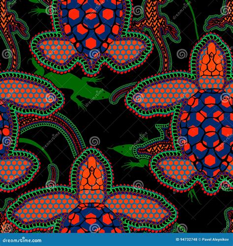 Ethnic Hand Drawn Turtle Vector Seamless Pattern Stock Vector