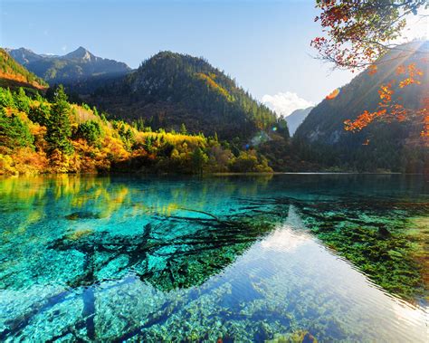 China Jiuzhaigou Parks Autumn Lake Mountains Preview