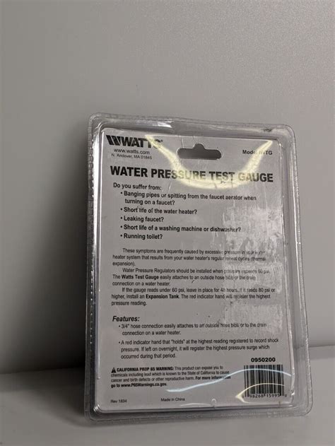Watts Plastic Water Pressure Test Gauge Regulator Nip 34 Hose Model
