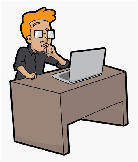 Cartoon Guy In Deep Thought Using A Computer Guy On Computer Cartoon