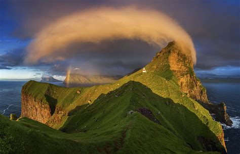 Kalsoy Island Rainbow Surf Sea Sunset Light Faroe Islands Cloud