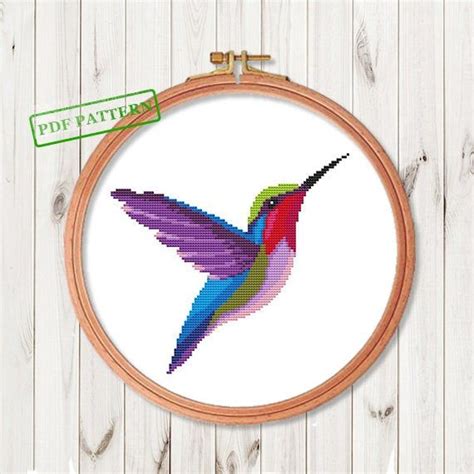 Colourful Hummingbird Cross Stitch Pattern Modern Bird Easy Etsy