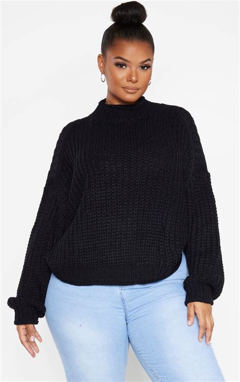 plus black oversized chunky knit jumper prettylittlething aus