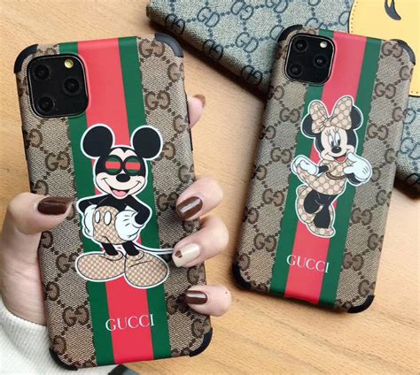 Oval enamel detail with metal double g; Luxury Italy Gucci Mickey Minnie GC GG Cover Case For ...