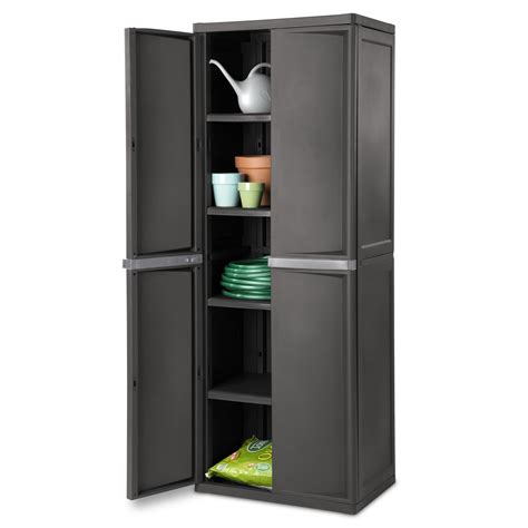 2 Door Plastic Cabinet Heavy Duty 4 Shelf Lockable Utility Storage