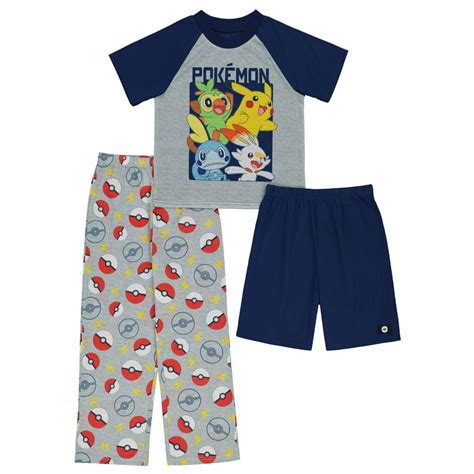 Pokémon Pokemon Boys Pajamas 3pc Pj Set Kids Sleepwear 6 12 Grey