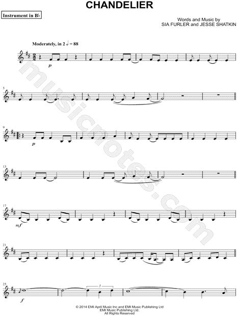 Sia Chandelier Bb Instrument Sheet Music Trumpet