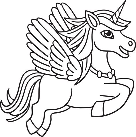 Flying Unicorn Isolated Coloring Page for Kids 8209033 Vector Art at
