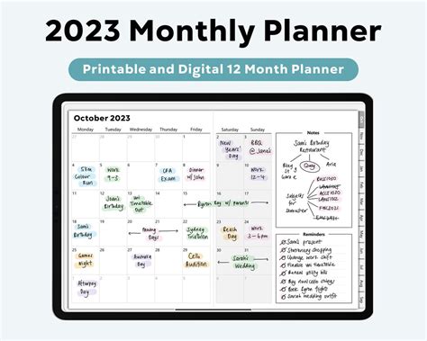 2023 Digital Monthly Planner Calendar Ipad Goodnotes Etsy